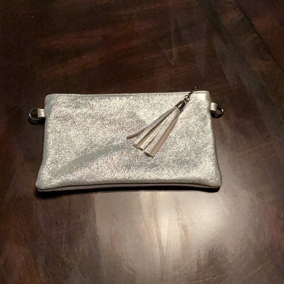 Silver Textured Clutch with Tassel Accent - Picture 1 of 4